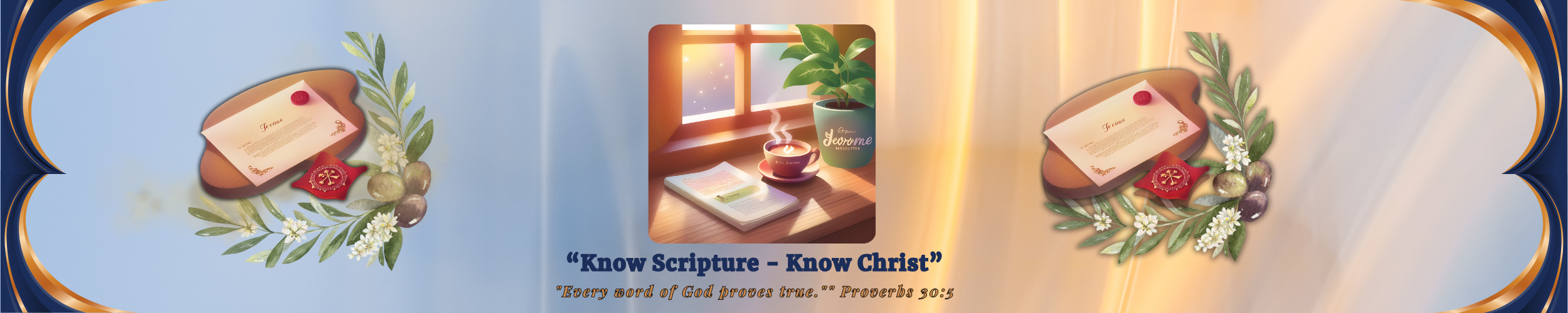 A subscription invitation to the St. Jerome Messenger — a contemplative email series offering Scripture-based reflections, journal updates, and spiritual encouragement. Designed to walk with readers as they grow in the Word of God with peace and presence.