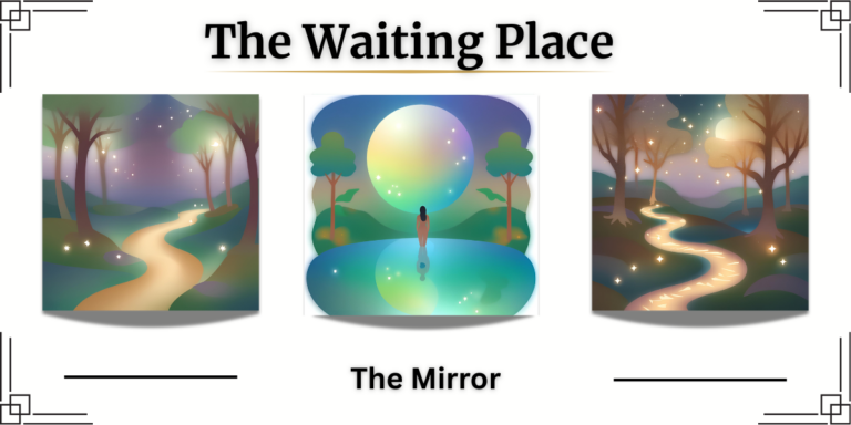 “Banner with a dimly lit reflection in water, symbolizing self-revelation and quiet inner truth.”