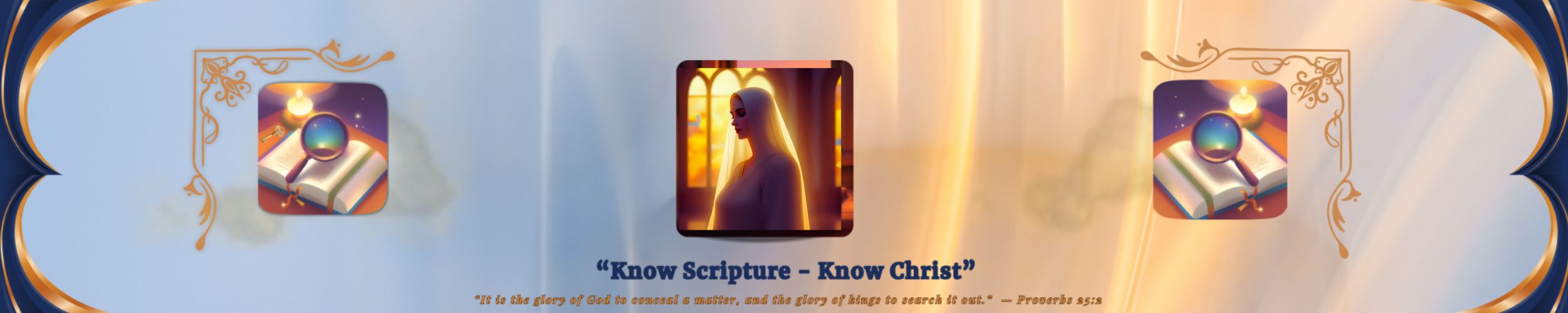 A veiled woman bathed in soft light, standing before a radiant stained-glass window—inviting quiet wonder and sacred curiosity.