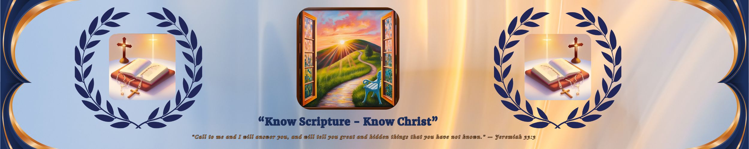 Images with bibles against candle light, Middle image with widing path.